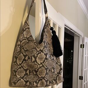 Donna Karan Black and Gray Snakeskin Shoulder Bag